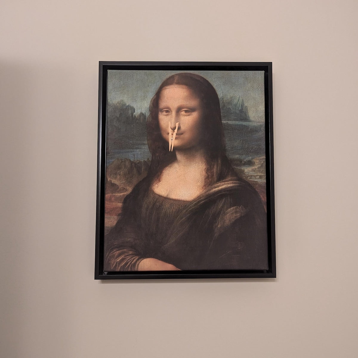 Funny Mona Lisa Clothespin Nose Art Print