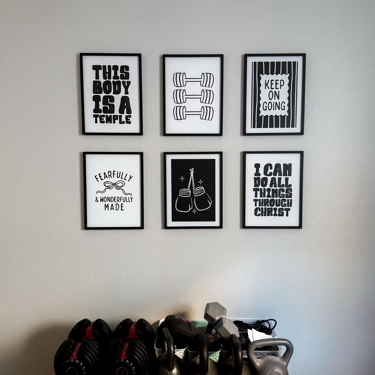 Gym Motivation Black and White Wall Art Gallery Wall Set of 6