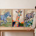 Colorful Safari Animals Digital Art Triptych