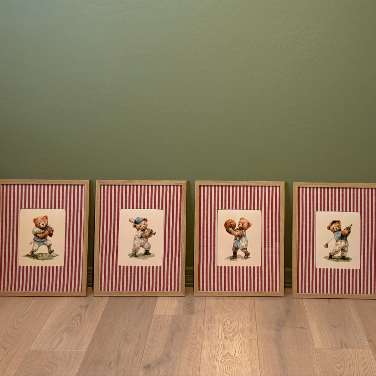 Vintage Sports Teddy Bears Digital Art Set of 4