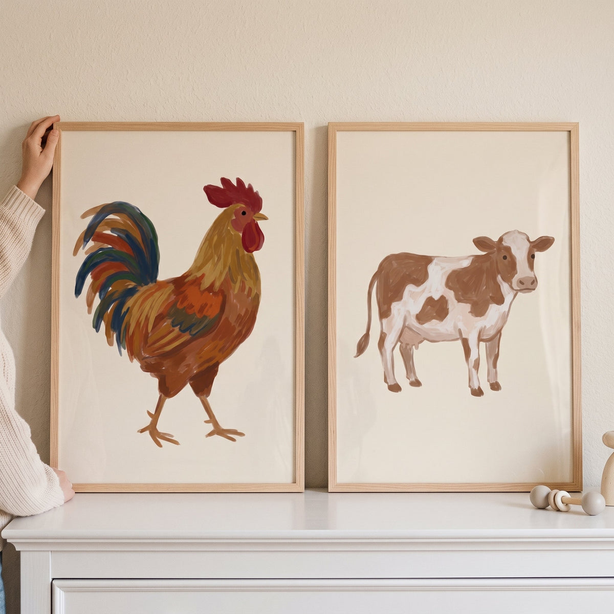 Farmhouse Rooster and Cow Digital Print Set
