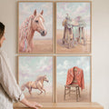 Pastel Western Cowgirl Wall Art Set of 4