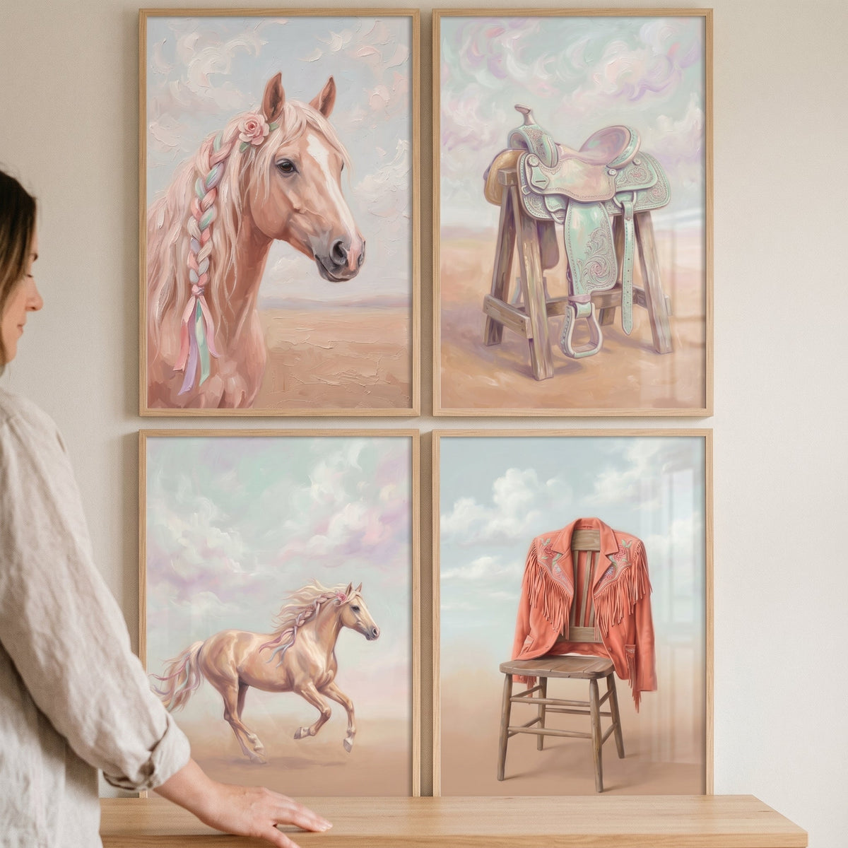Pastel Western Cowgirl Wall Art Set of 4