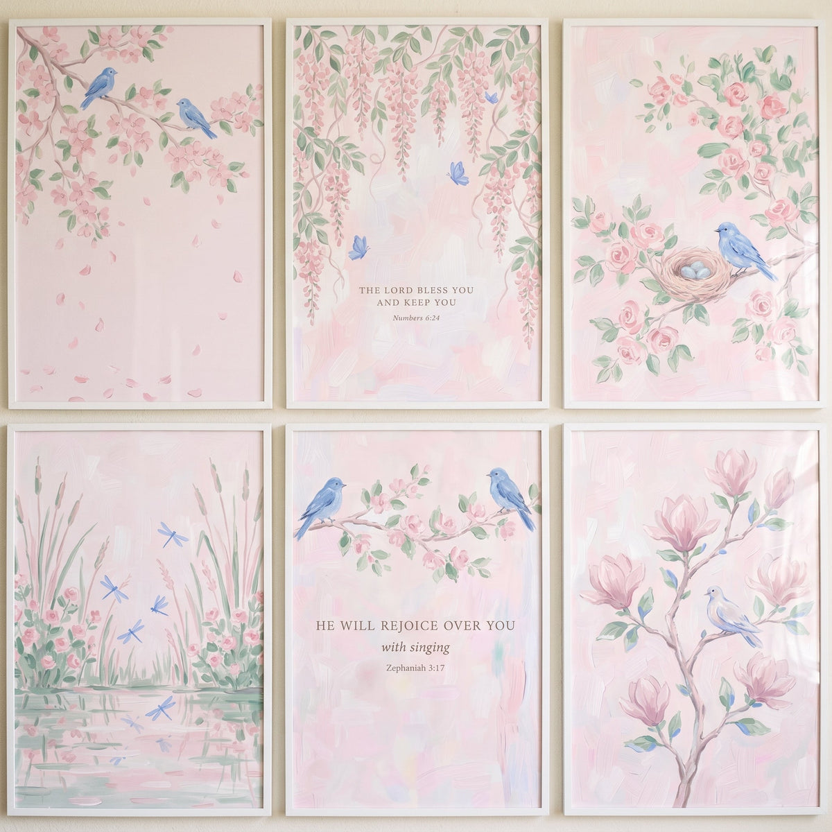 Blushing Spring Birds and Florals Digital Art Collection