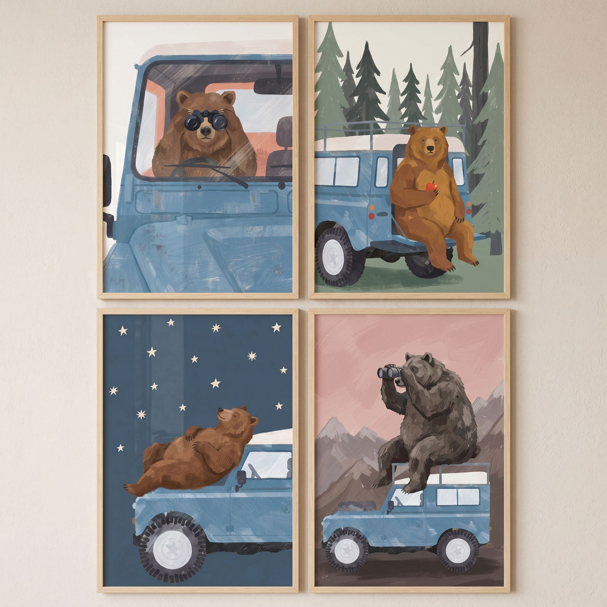 Charming Adventure Bears Digital Art Quad Set