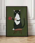 Chic Black Cat with Coffee Digital Art Print