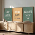 Grit Hustle Execute Motivational Typography Digital Art Set