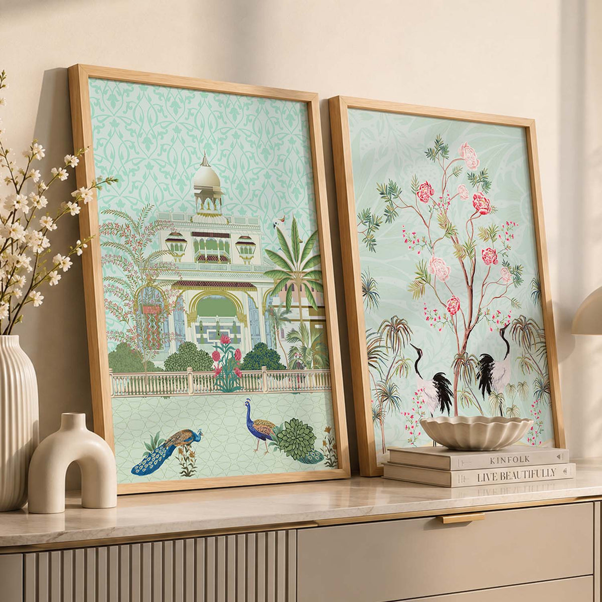 Chinoiserie Palace and Crane Garden Digital Art Set