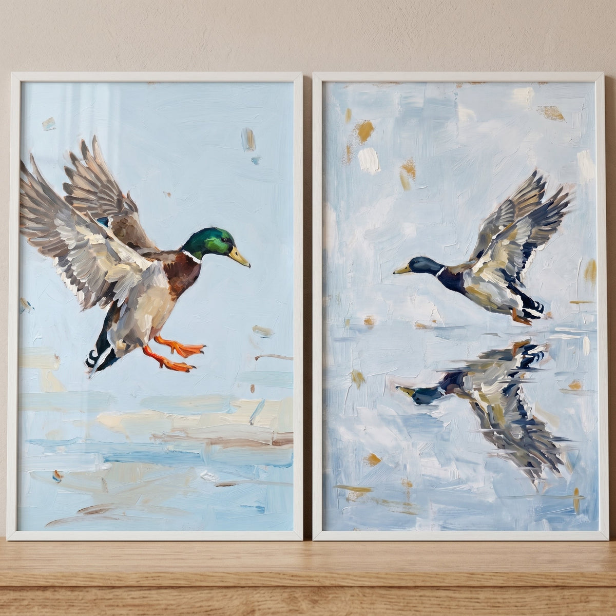 Flying Mallard Ducks Diptych