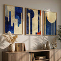 Abstract Blue and Gold Triptych Digital Art