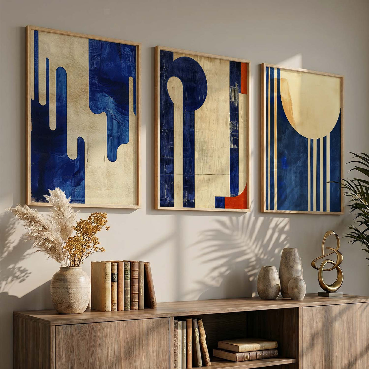 Abstract Blue and Gold Triptych Digital Art