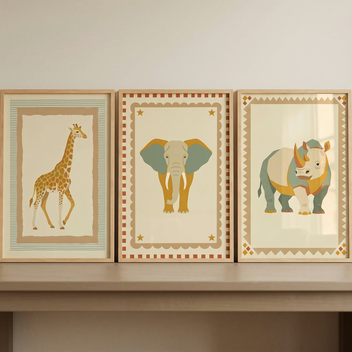 Boho Safari Animals Digital Trio