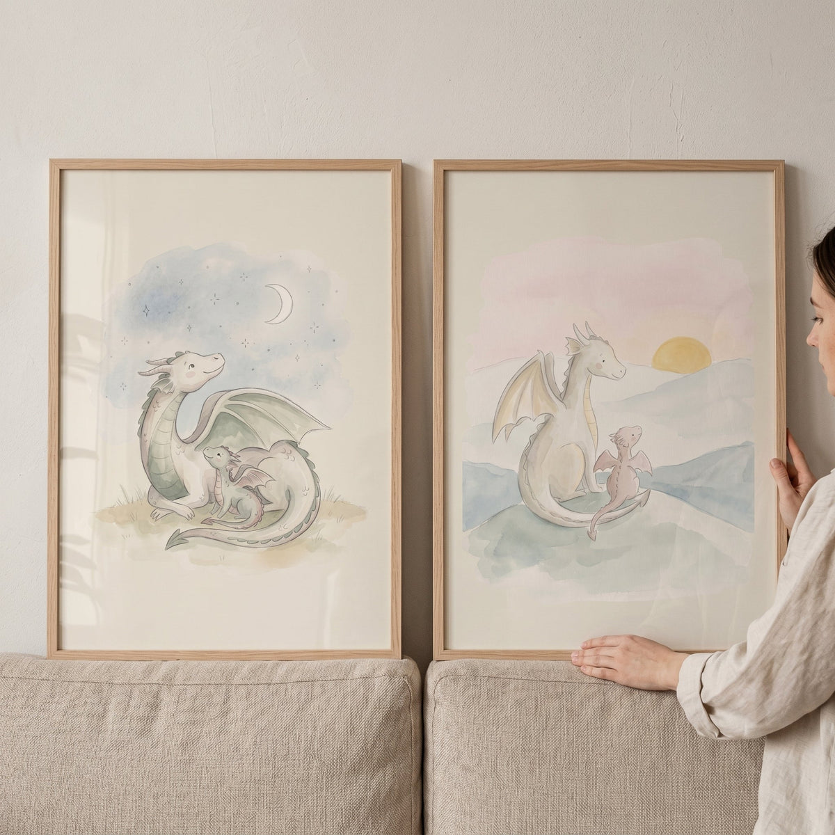 Magical Dragon Family Watercolor Digital Art Set