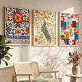 Bohemian Peacock and Floral Triptych