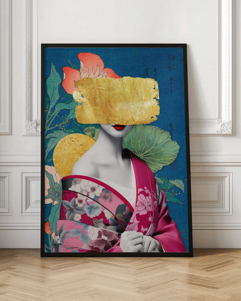 Golden Gaze Geisha Digital Art Print