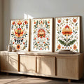 Autumn Botanical Floral Triptych Digital Artwork