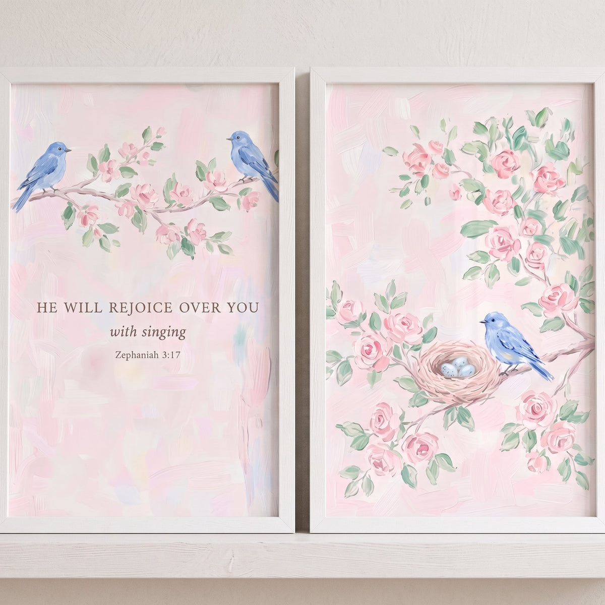 Zephaniah 3:17 Blue Birds and Roses Digital Art Set