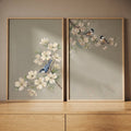 Charming Spring Birds and Blossoms Botanical Diptych