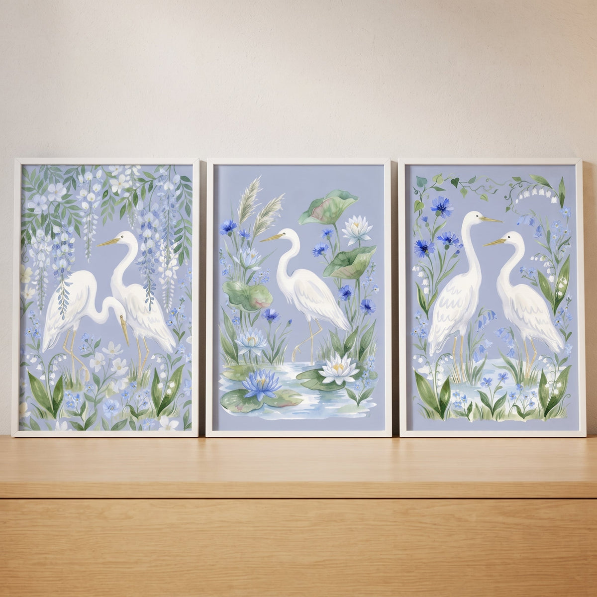Serene Blue Heron Trio Digital Art