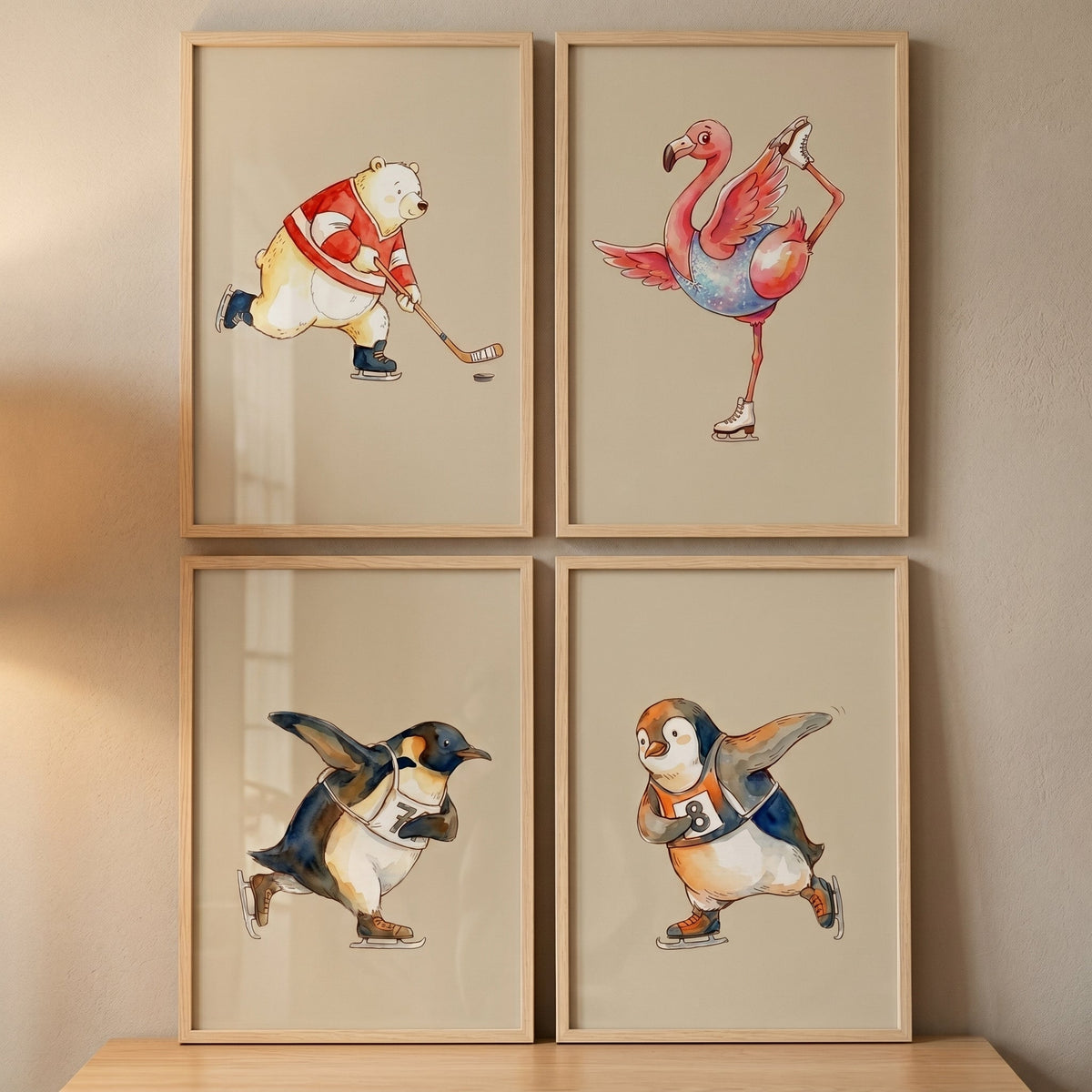 Cute Winter Sports Animals Watercolor Digital Art Set