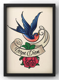 Carpe Diem Swallow and Rose Tattoo Digital Art