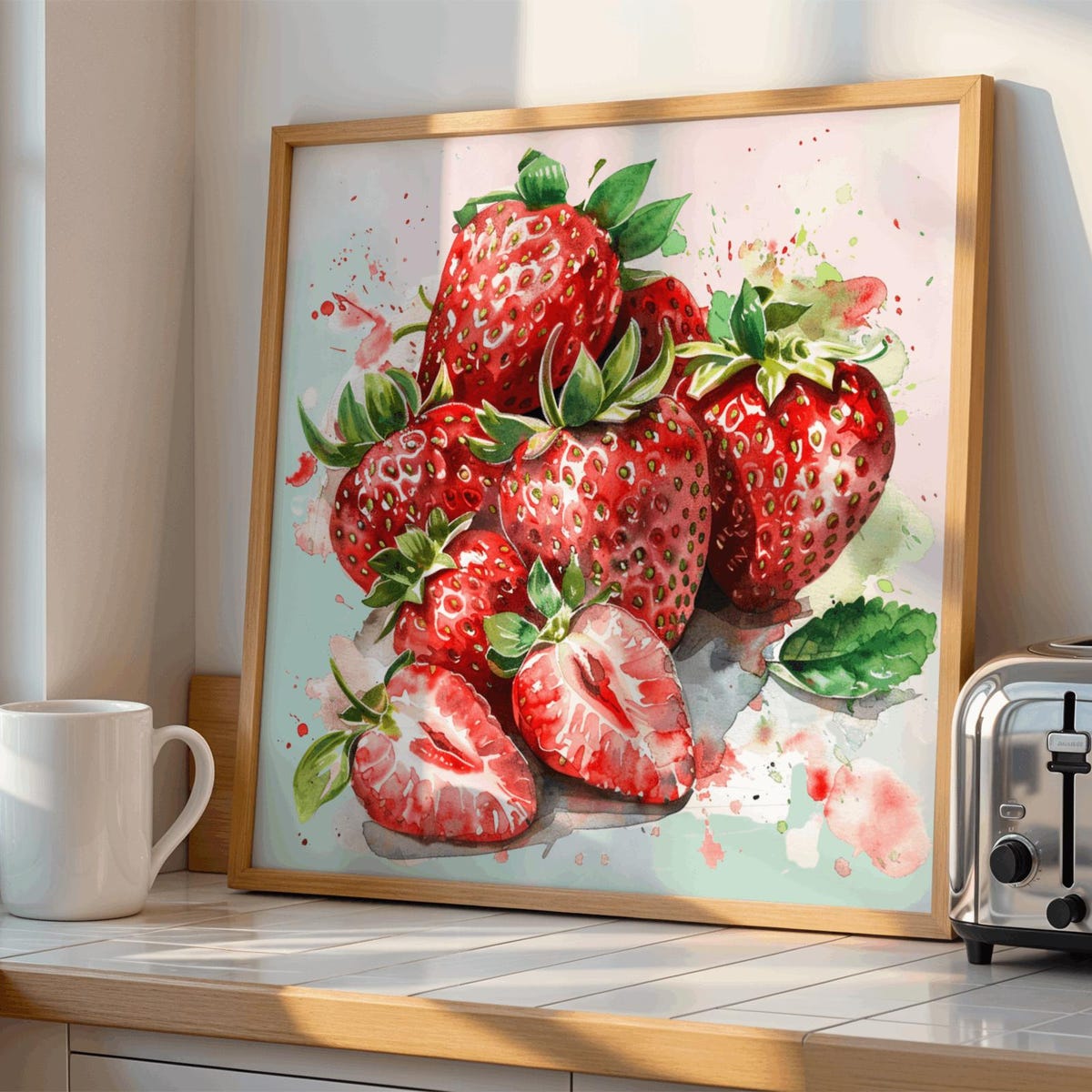 Watercolor Strawberry Splash Digital Artwork
