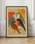 Japanese Vintage Bird Trio Digital Art Print