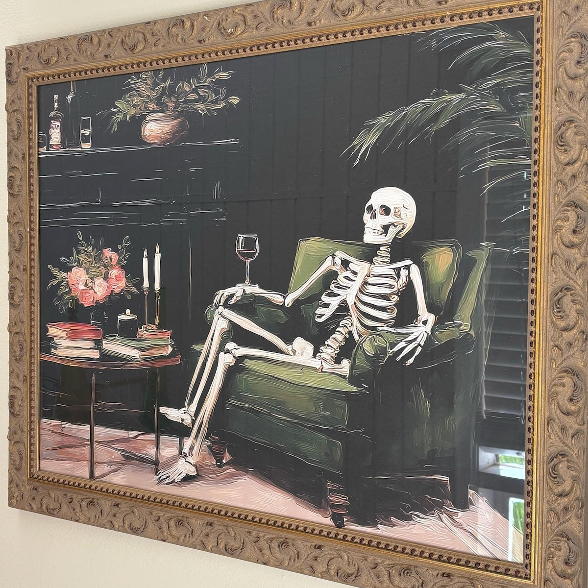 Skeleton Relaxing with Wine Digital Art Print