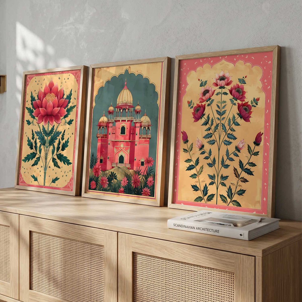 Royal Mughal Palace & Botanical Floral Trio