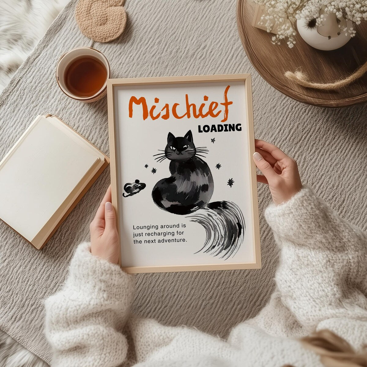 Mischief Loading Black Cat Digital Print