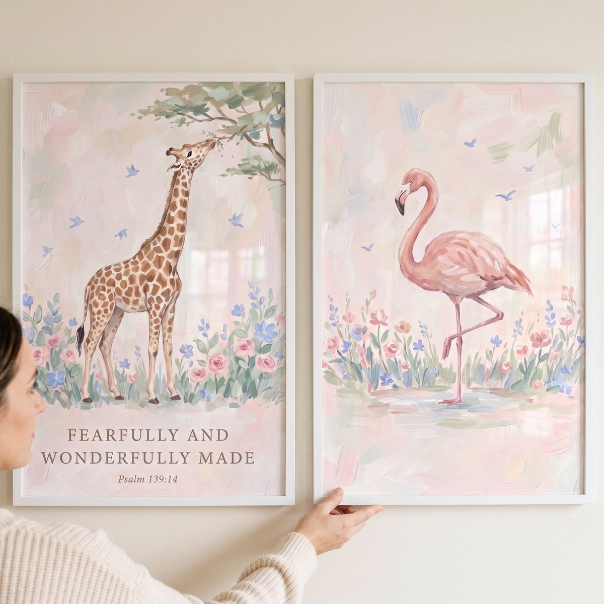 Giraffe and Flamingo Safari Nursery Digital Art Set