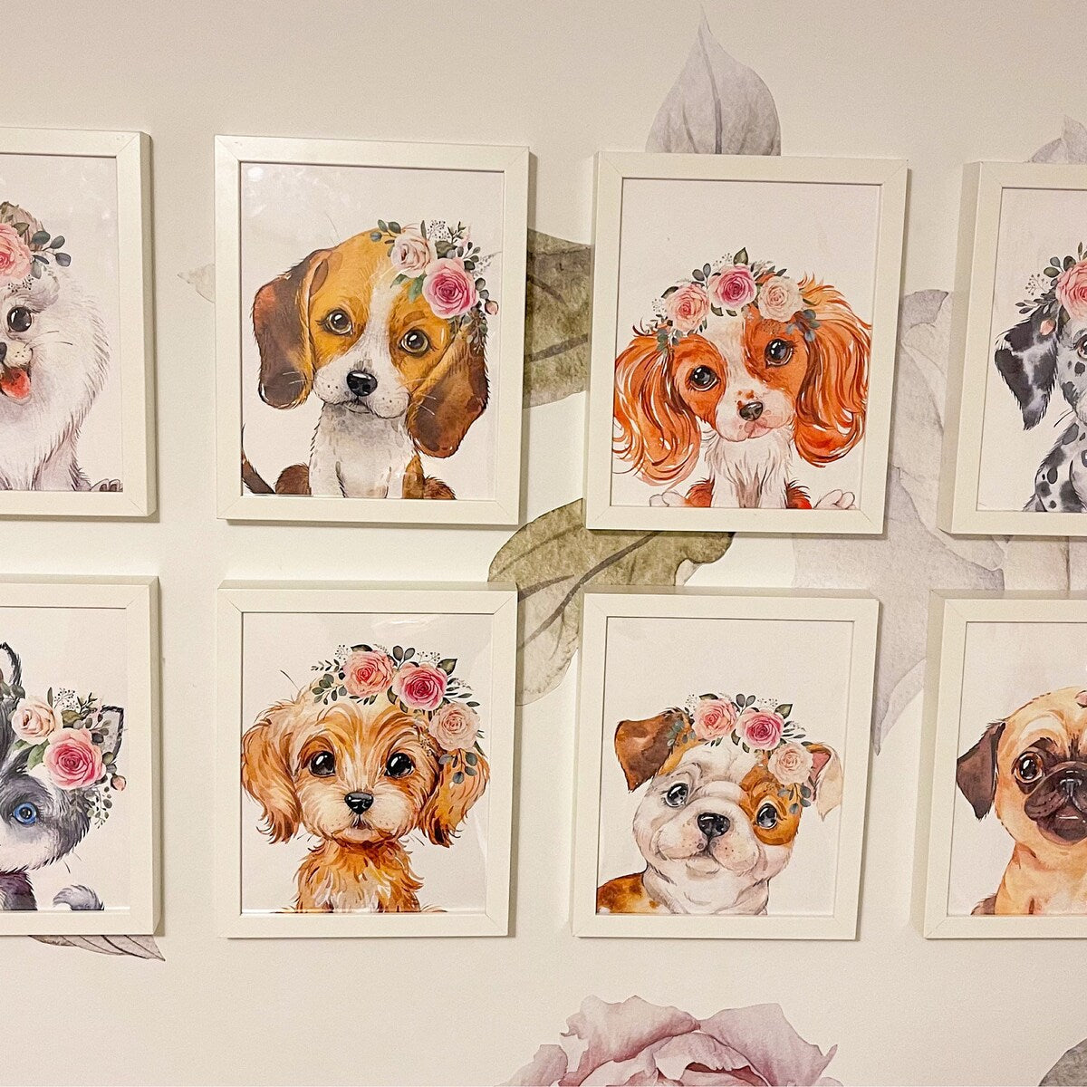 Watercolor Floral Puppies Digital Art Collection