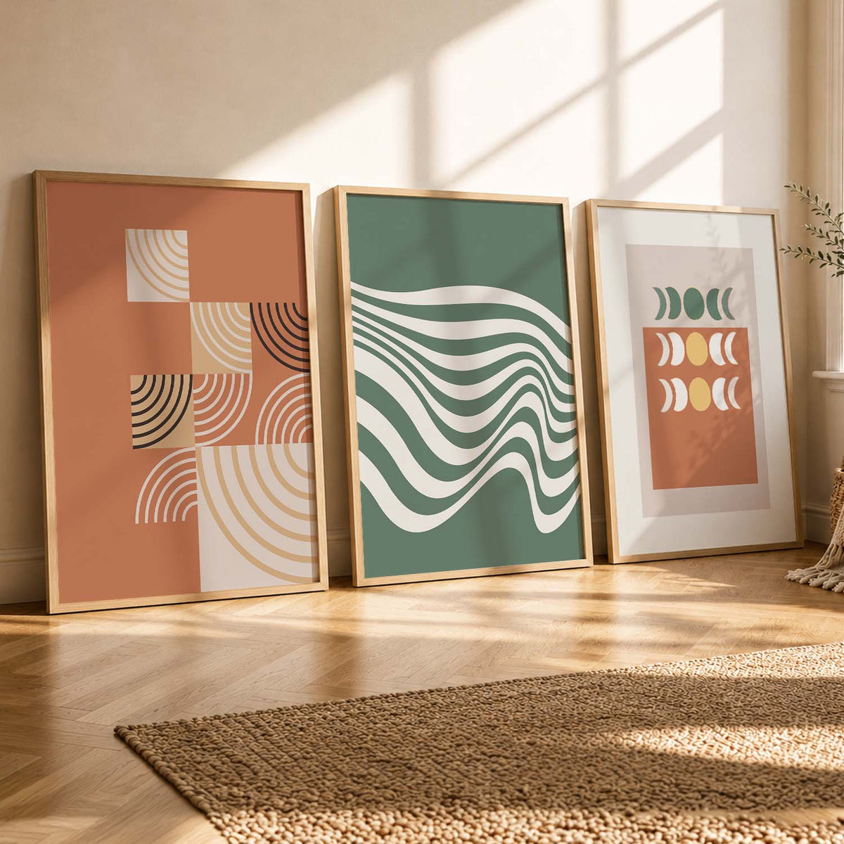 Boho Abstract Geometric Digital Triptych