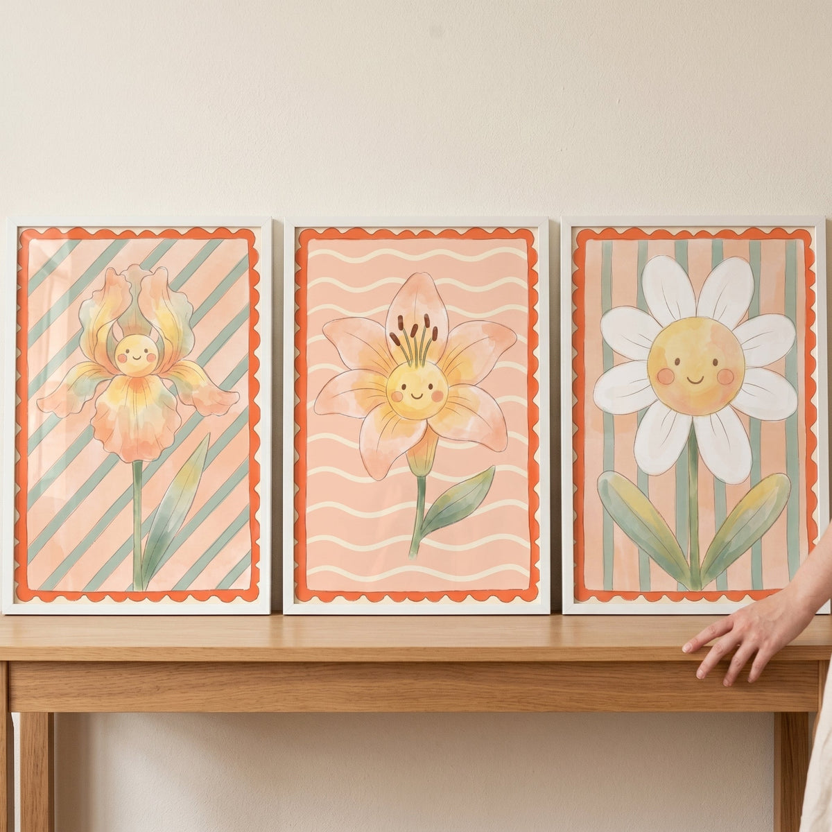 Happy Floral Friends Digital Art Triptych