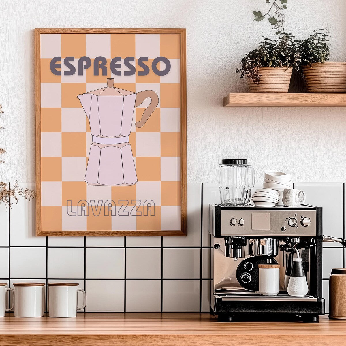 Retro Espresso Checkered Digital Print