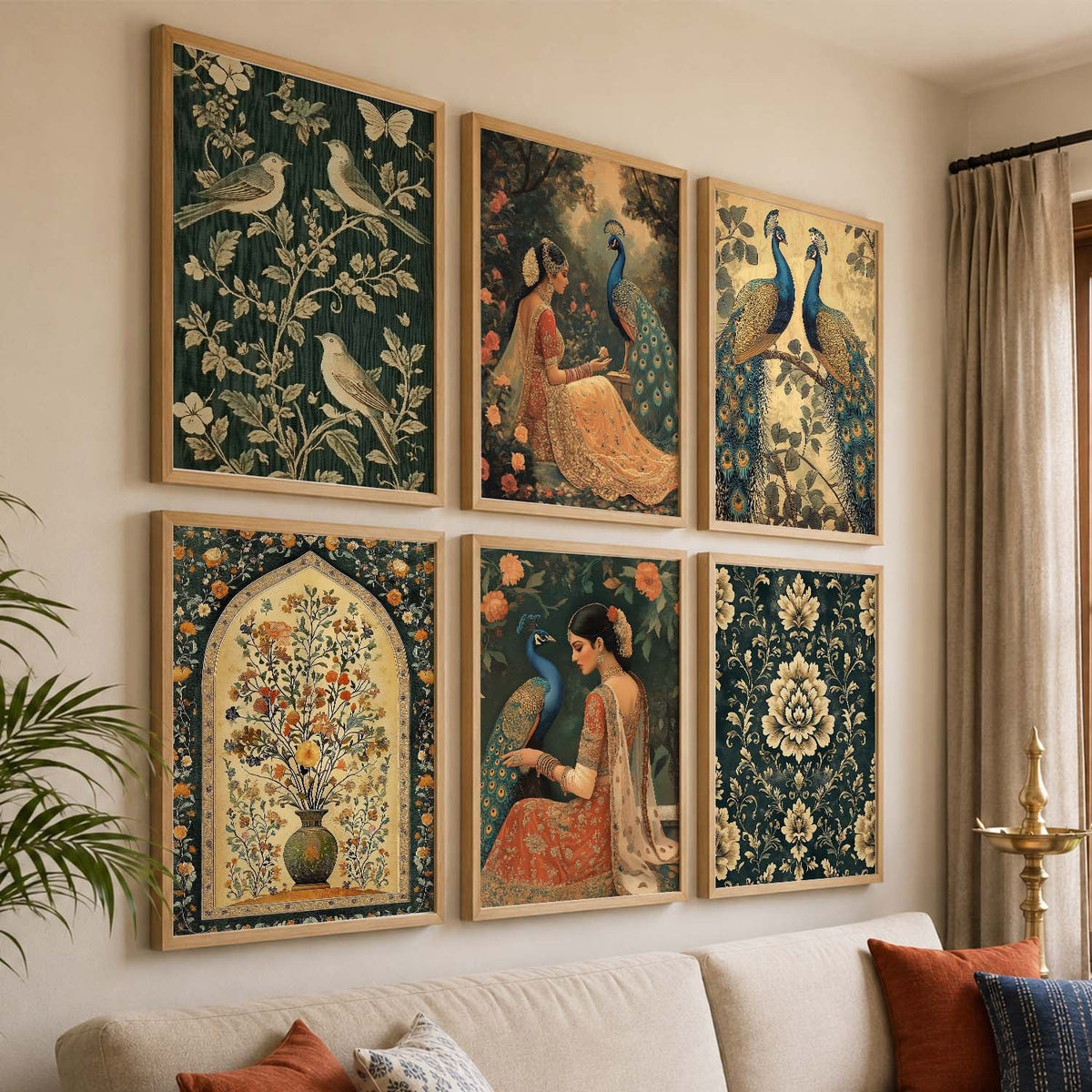 Indian Heritage Peacock and Floral Digital Art Gallery Set