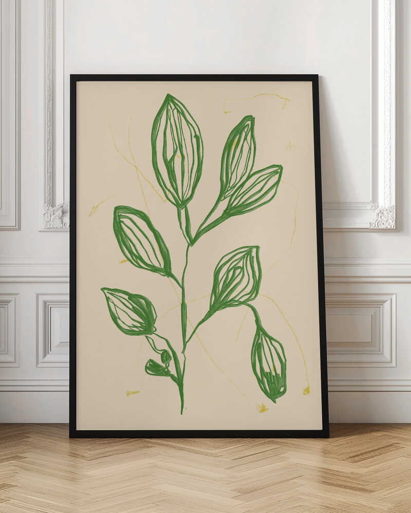 Abstract Green Botanical Line Art