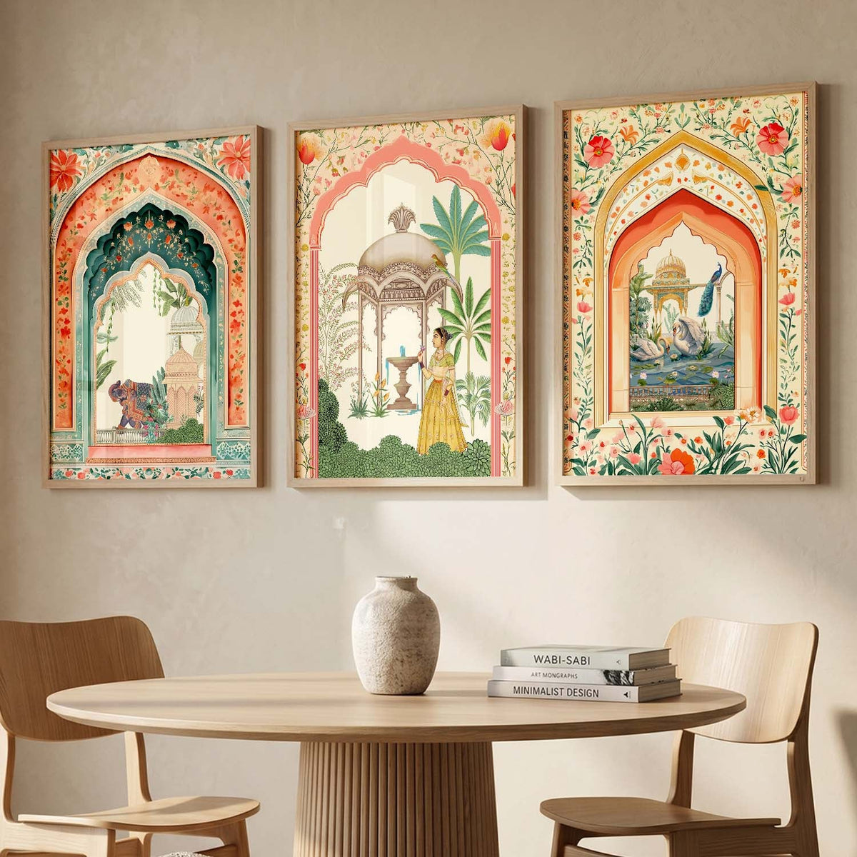 Mughal Garden Palace Archway Digital Art Triptych