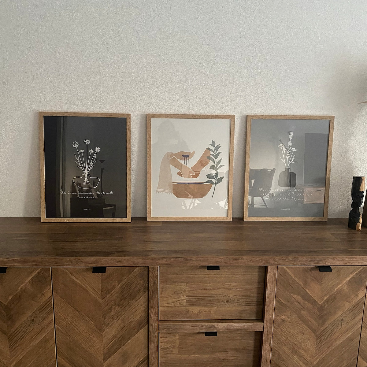 Minimalist Botanical and Script Digital Art Triptych