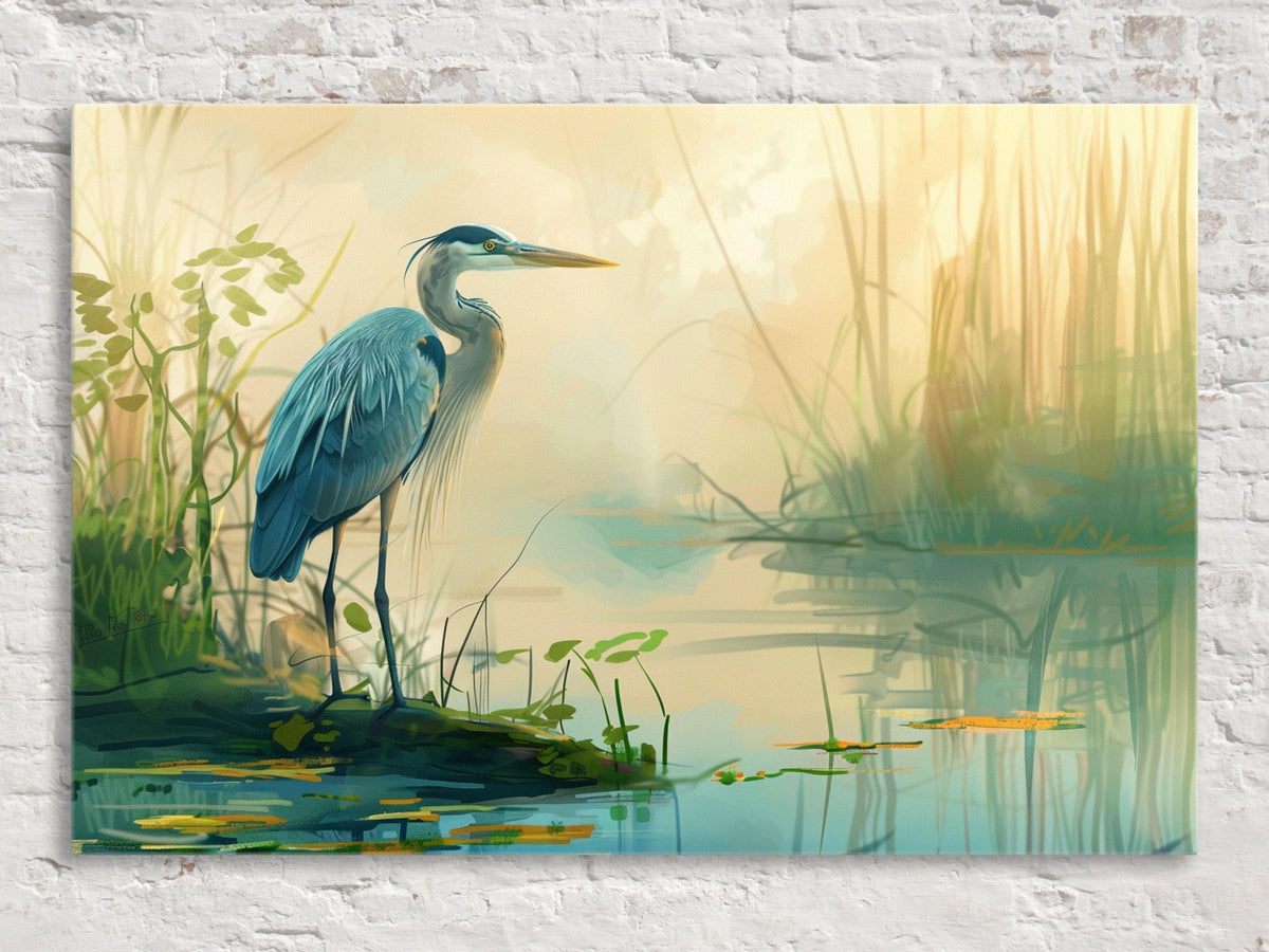 Serene Blue Heron Wetlands Digital Art