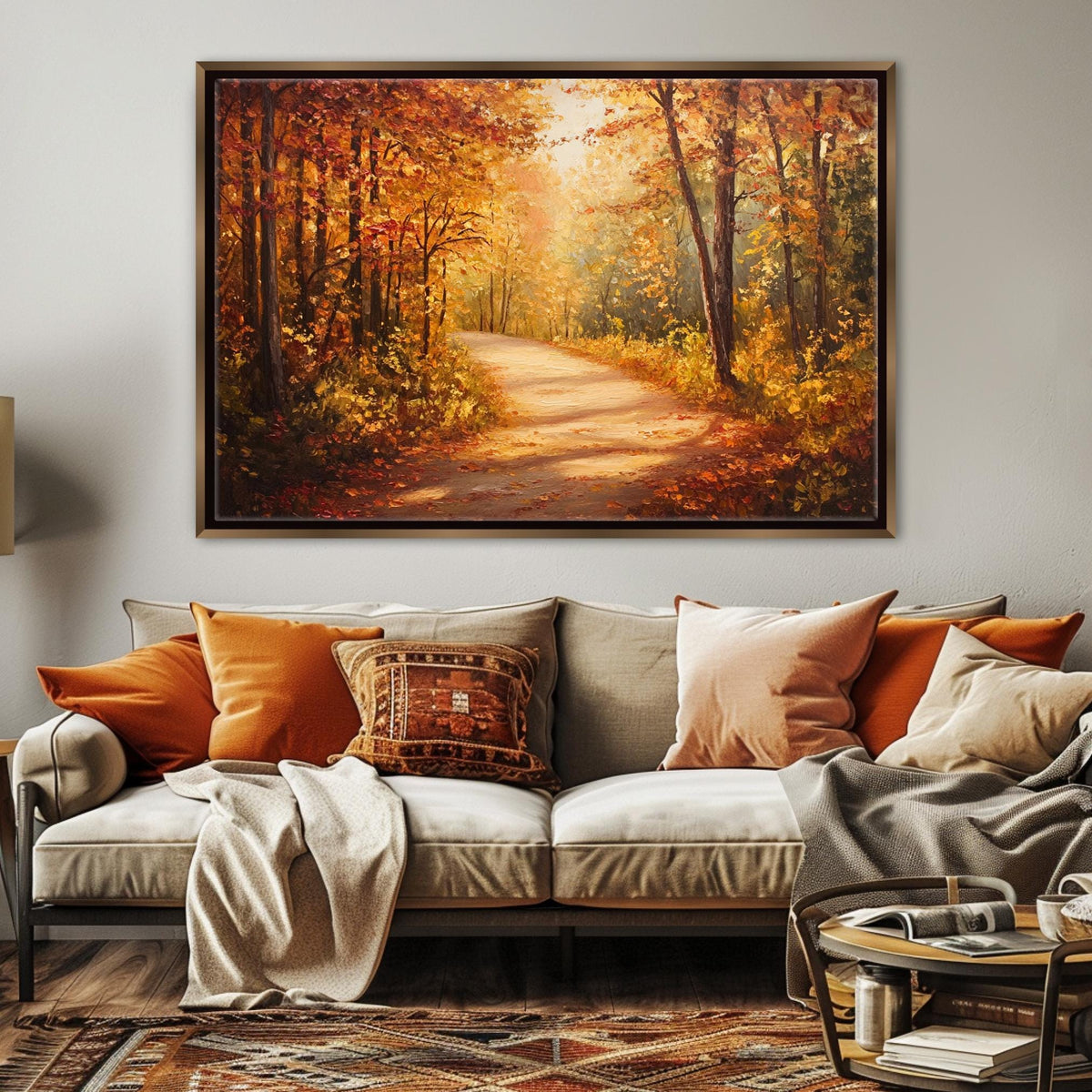 Golden Autumn Forest Path Digital Art
