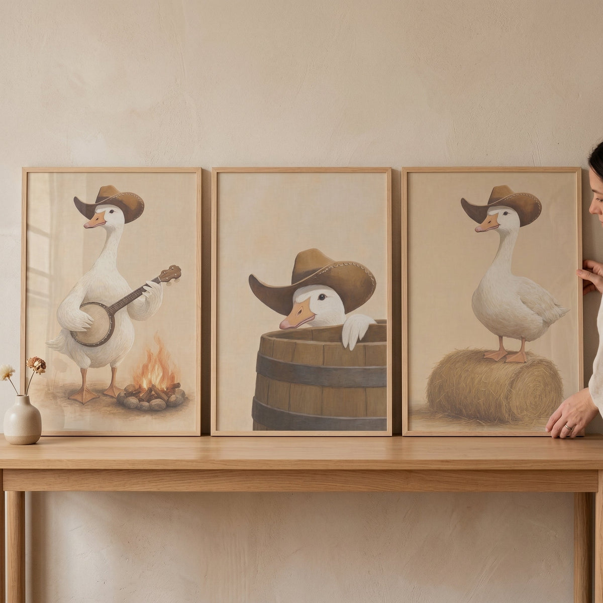 Cowboy Goose Trio Digital Art Set
