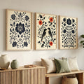 Botanical Birds Triptych Digital Art