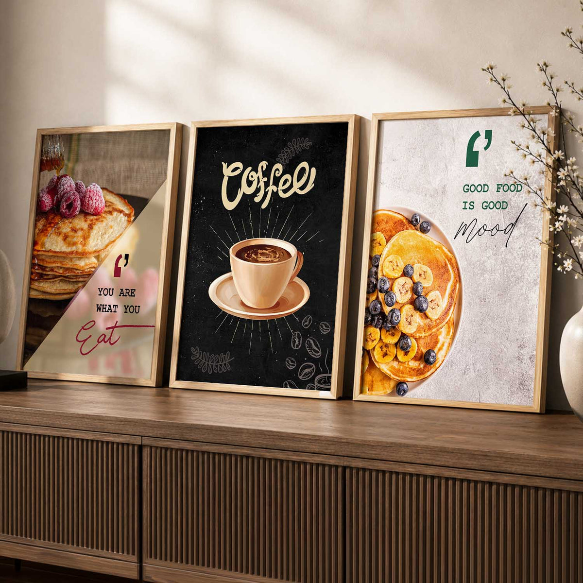 Kitchen Breakfast Coffee and Pancakes Triptych Digital Art