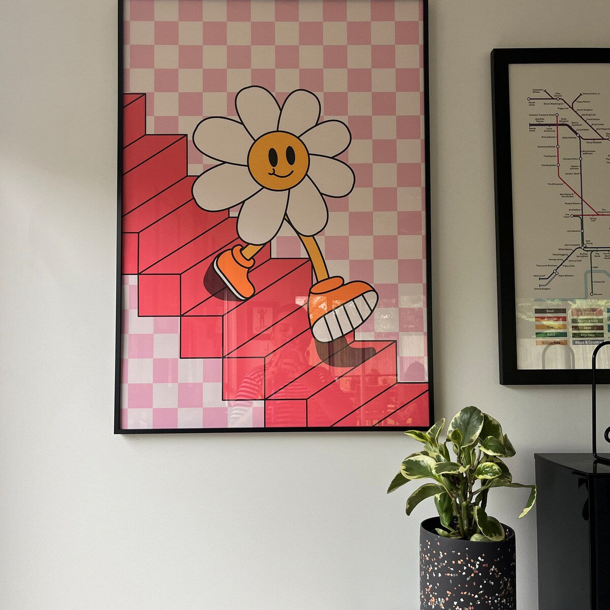 Retro Daisy Walking Down Pink Stairs Digital Art