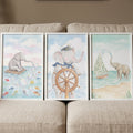 Nautical Elephant Watercolor Triptych