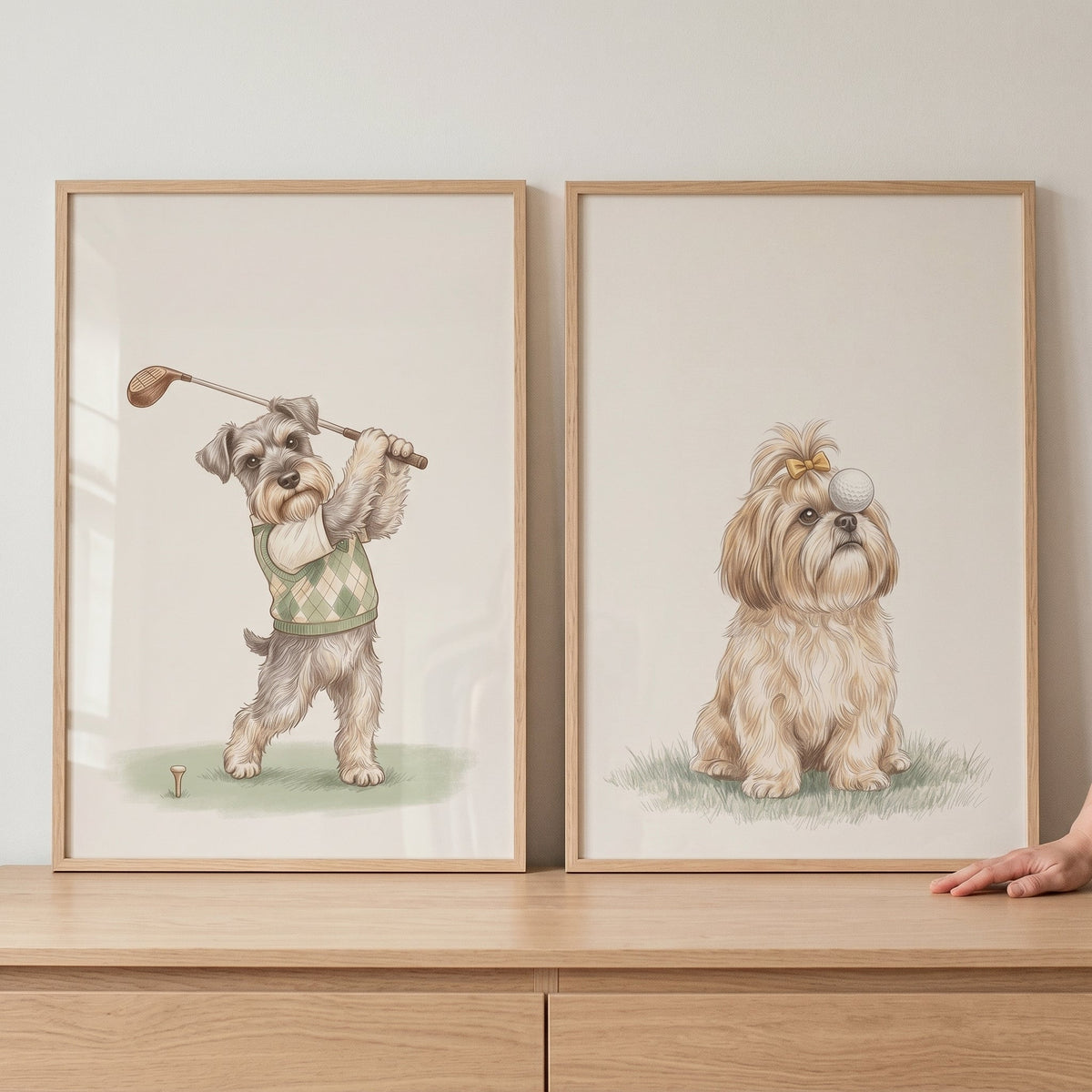 Chic Golfing Dogs Digital Art Set