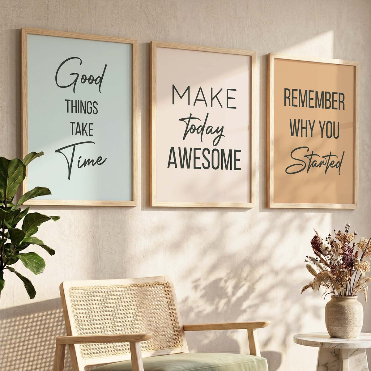 Positive Affirmations Minimalist Trio Digital Art Set