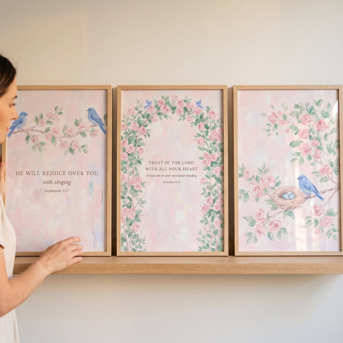 Scripture and Bluebirds Triptych Digital Art