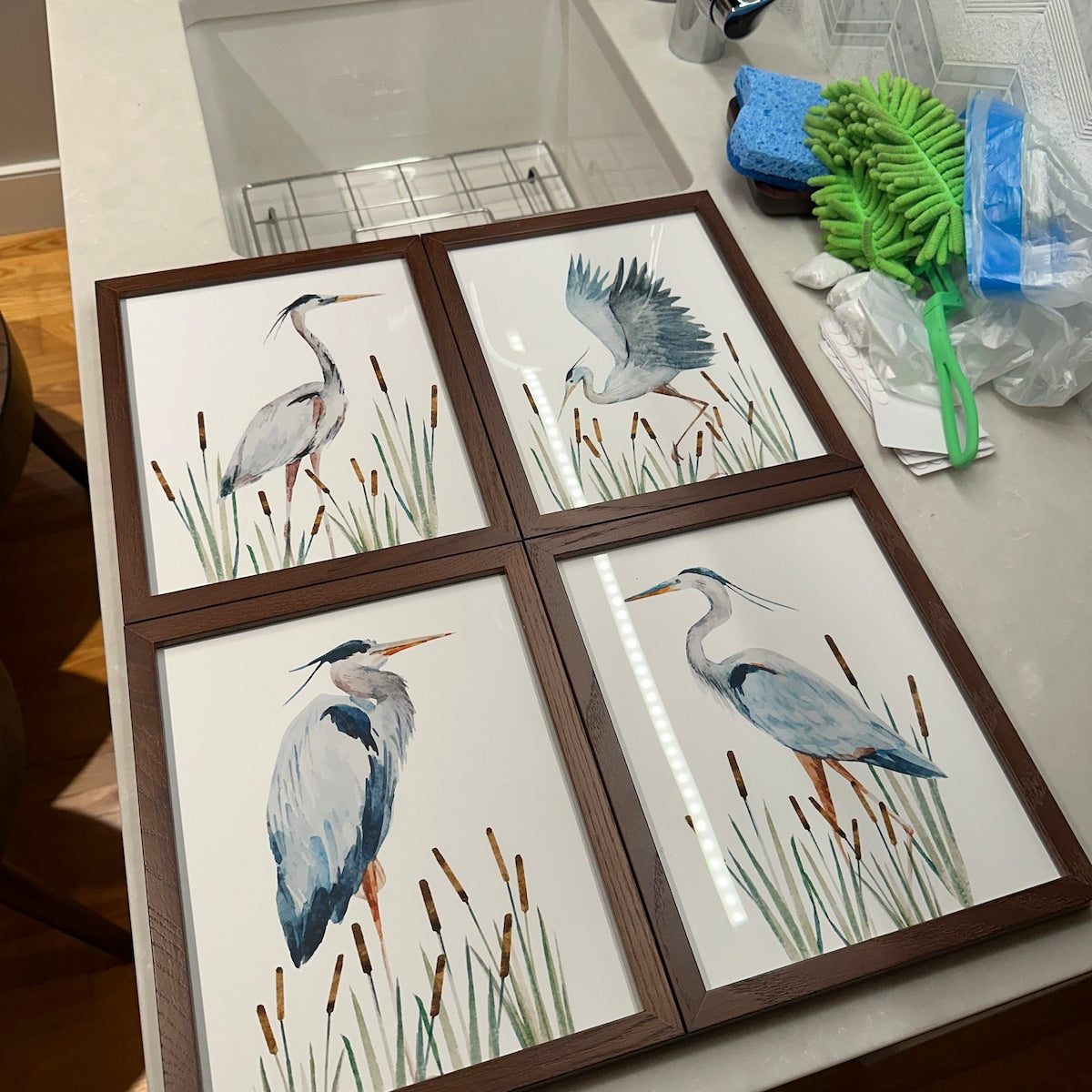 Watercolor Great Blue Heron Quadruplet Digital Art Set